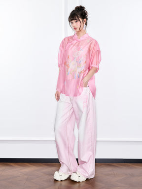 Mukzin "Ode To The New Summer" New Chinese-Style Shirt With Frog Buttons At The Collar And Printed Patterns