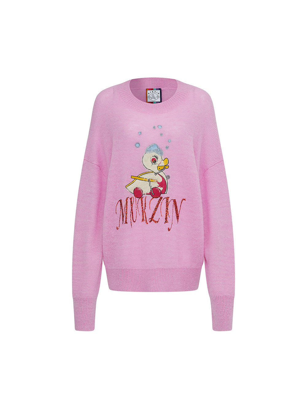 MUKZIN Linglong "Time Machine" Silhouette Crew Neck Cartoon Knit Blue Sweater