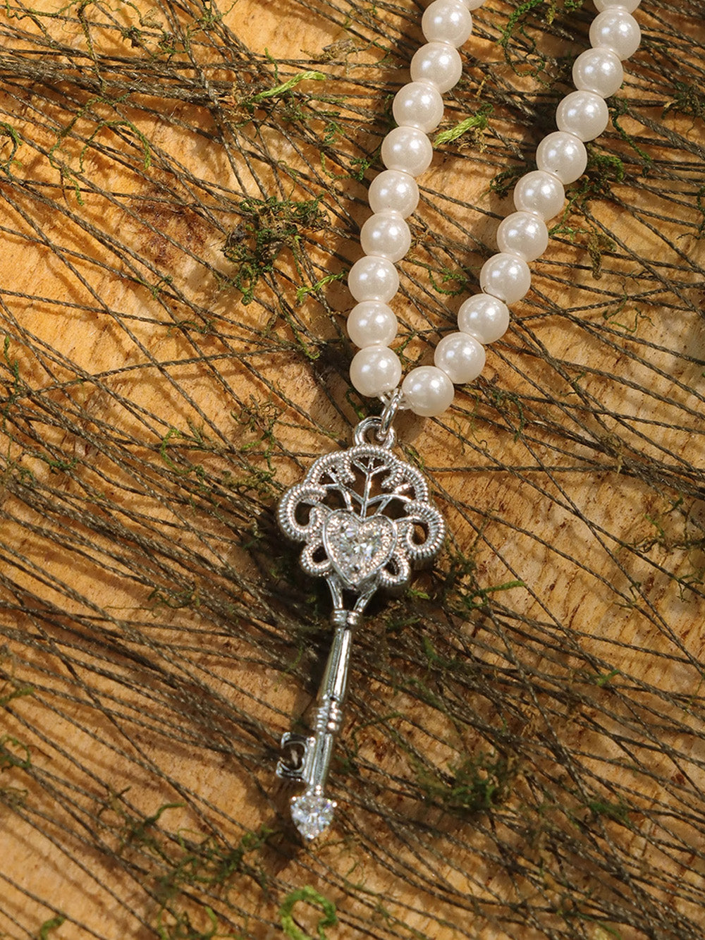 MUKTANK×SUN Lace key pearl necklace