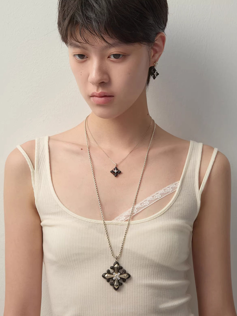 MUKTANK×SUN HUNTER Long Wooden Metal Iris Chain Necklace