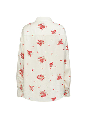MUKZIN“Capsule Collection”Exquisite Red Floral Retro-style Stand-up Collar Off-white Shirt