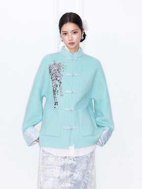 MUKZIN¡°Capsule Collection¡±Chinese Style Tang Suit Jacket, Embroidered Frog Button Wool Blend Coat for Women