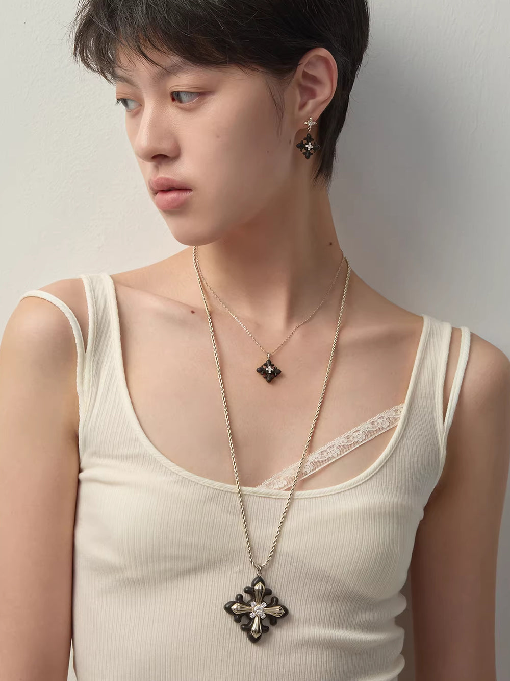 MUKTANK×SUN HUNTER Long Wooden Metal Iris Chain Necklace