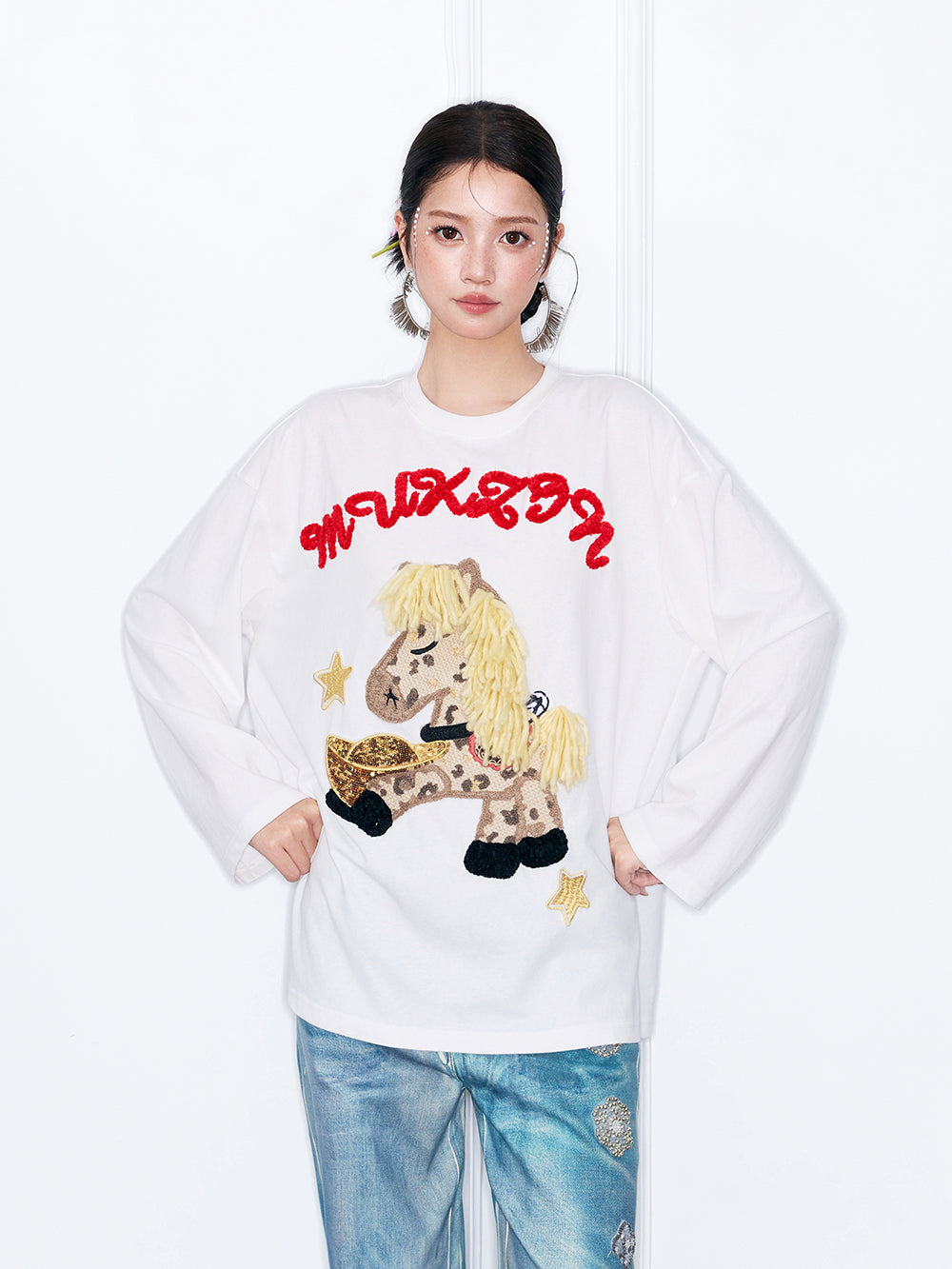 MUKZIN“Capsule Collection”Cute Cartoon Pony Embroidered Long-Sleeve T-Shirt