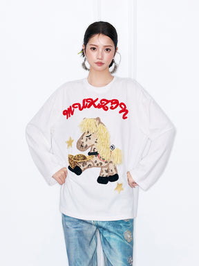 MUKZIN“Capsule Collection”Cute Cartoon Pony Embroidered Long-Sleeve T-Shirt
