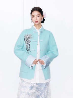 MUKZIN¡°Capsule Collection¡±Chinese Style Tang Suit Jacket, Embroidered Frog Button Wool Blend Coat for Women