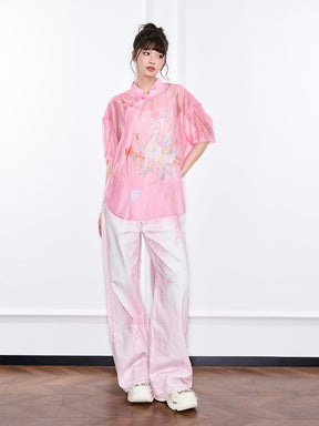 Mukzin "Ode To The New Summer" New Chinese-Style Shirt With Frog Buttons At The Collar And Printed Patterns