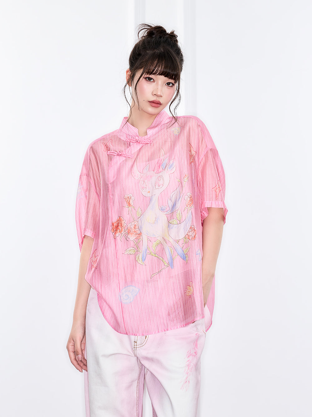 Mukzin "Ode To The New Summer" New Chinese-Style Shirt With Frog Buttons At The Collar And Printed Patterns