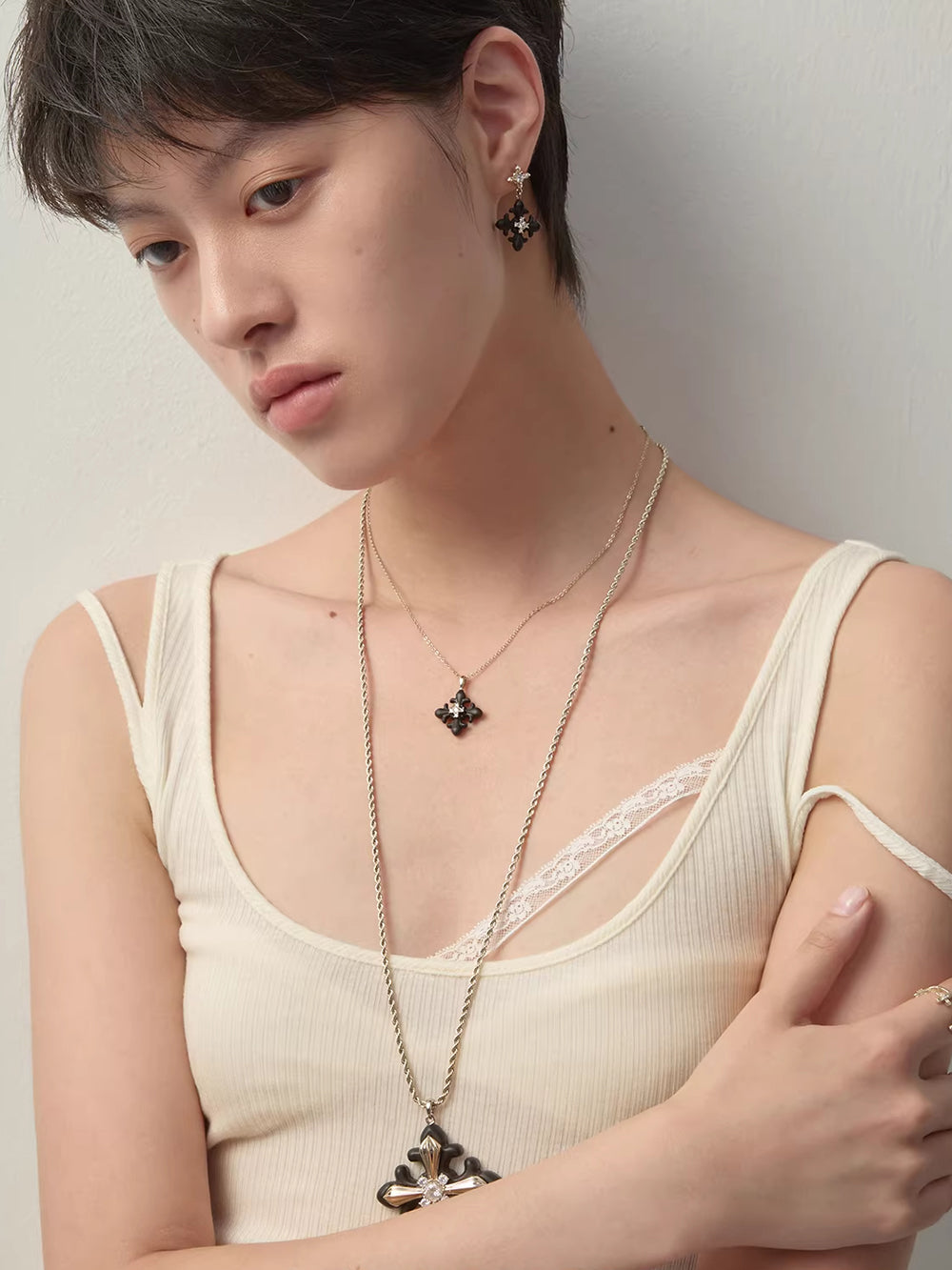 MUKTANK×SUN HUNTER Long Wooden Metal Iris Chain Necklace