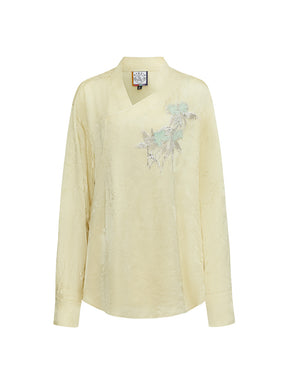 MUKZIN“Realm of Ethereal Mist”Light Yellow Jacquard Embroidered Elegant Chinese - Style Top