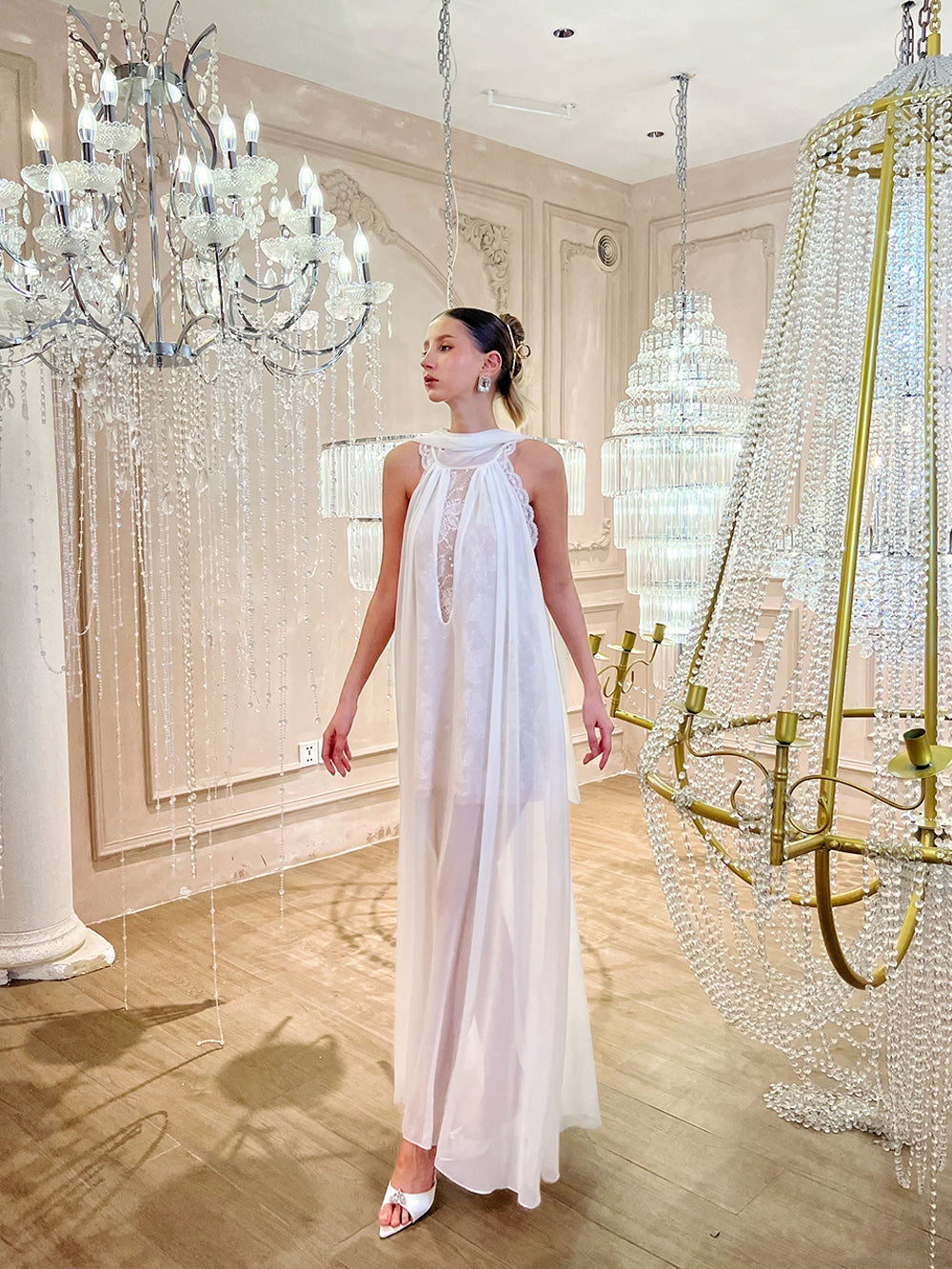 MUKTANK×Jqwention White tulle vacation dress