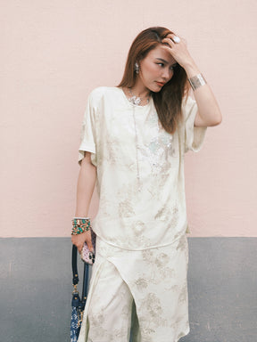 MUKZIN“Capsule Collection”Off - White Jacquard Loose Top