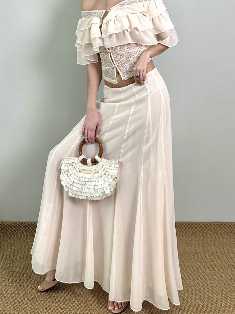 MUKTANK×Jqwention Ruffle Off Shoulder Slim Dress Two Piece Skirt