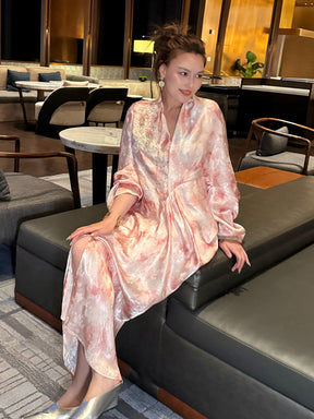 MUKZIN“Capsule Collection”Orange new Chinese-style printed maxi dress