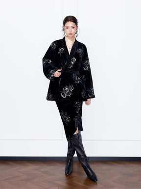 MUKZIN¡°Capsule Collection¡±New Chinese Style Heavy Sequin Embroidery Velvet Midi Skirt