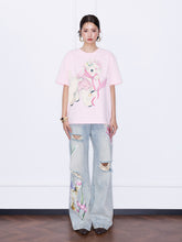 MUKZIN“Capsule Collection”Pink/White Cute Lamb Print Short Sleeve T-Shirt | Kawaii Cartoon Graphic Oversized Tee
