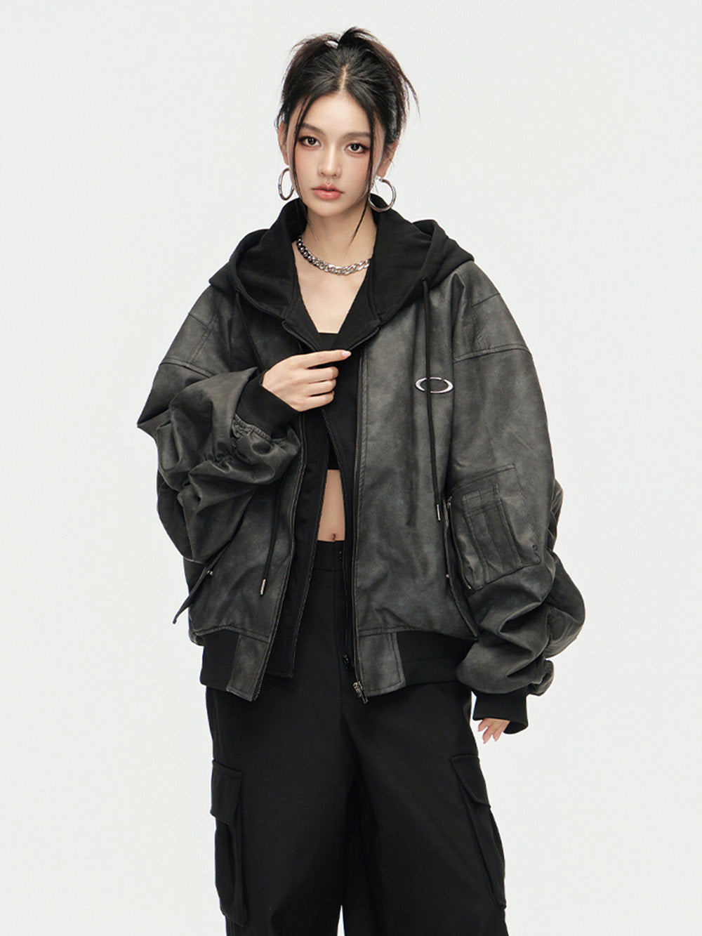 MUKTANK × ARDENCODE Unisex Loose Baseball PU Jacket