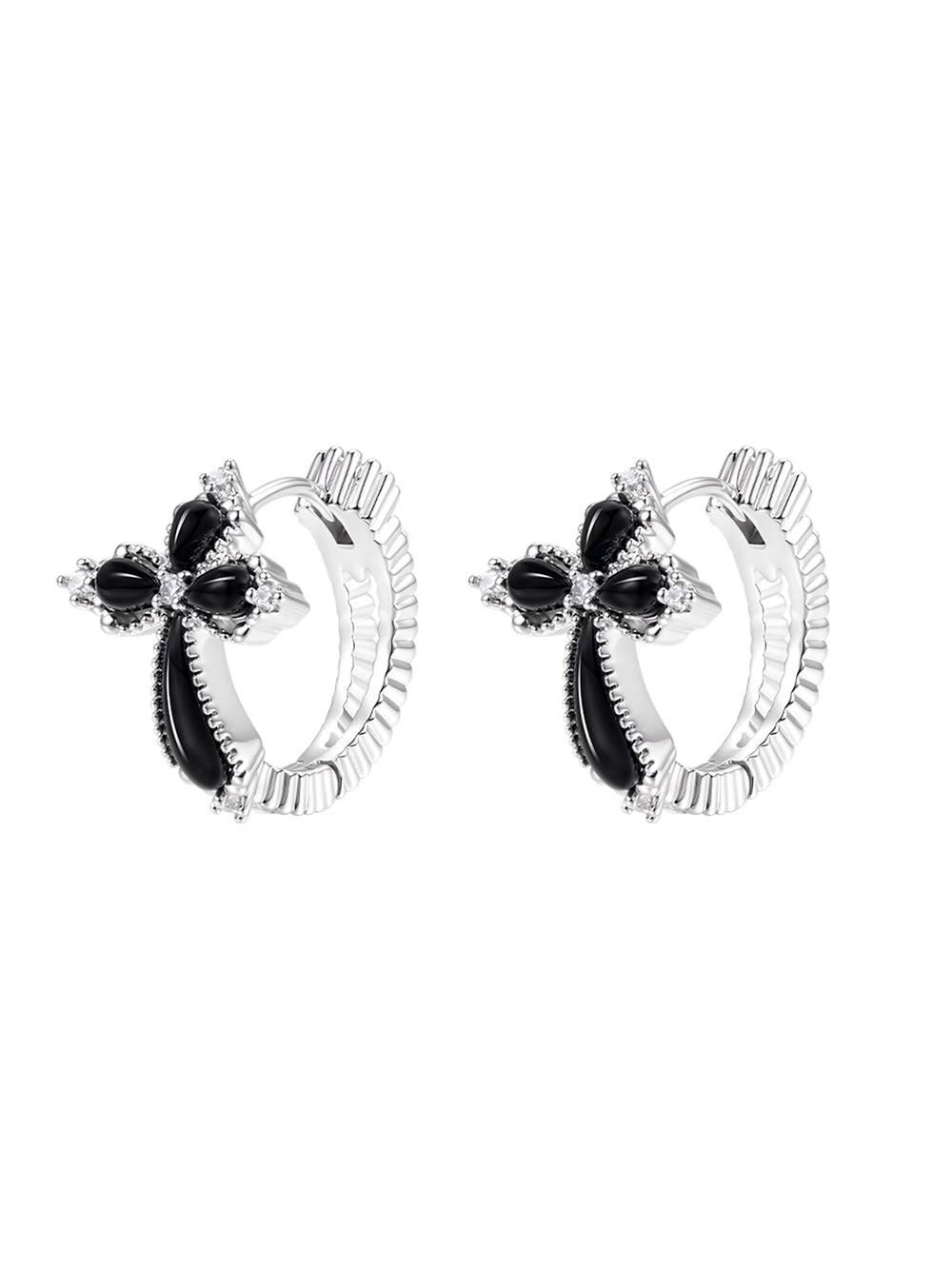 MUKTANK×SUN HUNTER Black Agate Petal Cross Ear Cuff