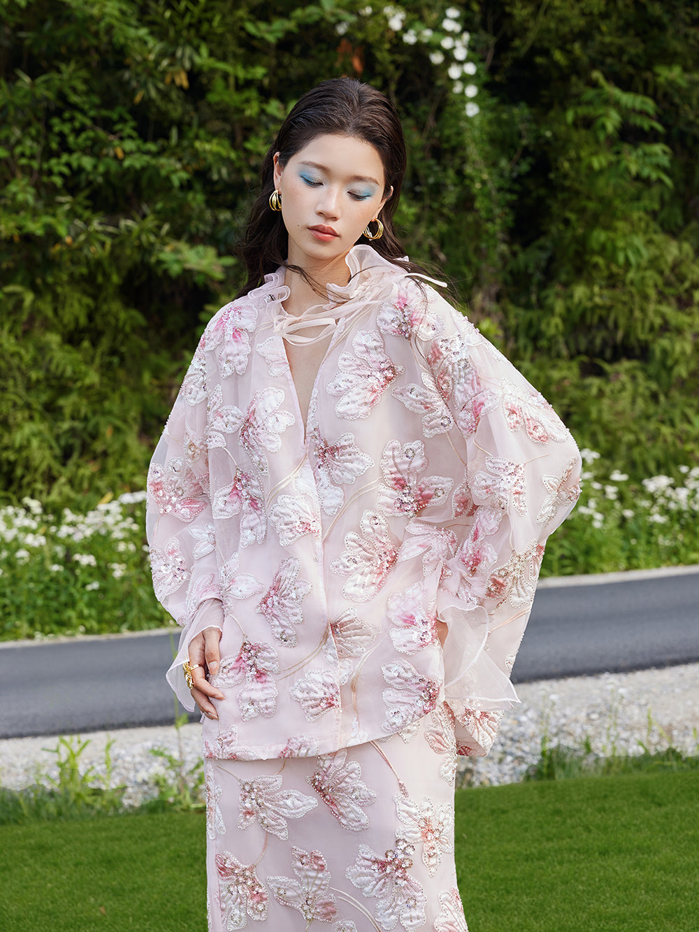 MUKZIN×Flourishing Blooms New Chinese-style embroidered net-silk half-dress