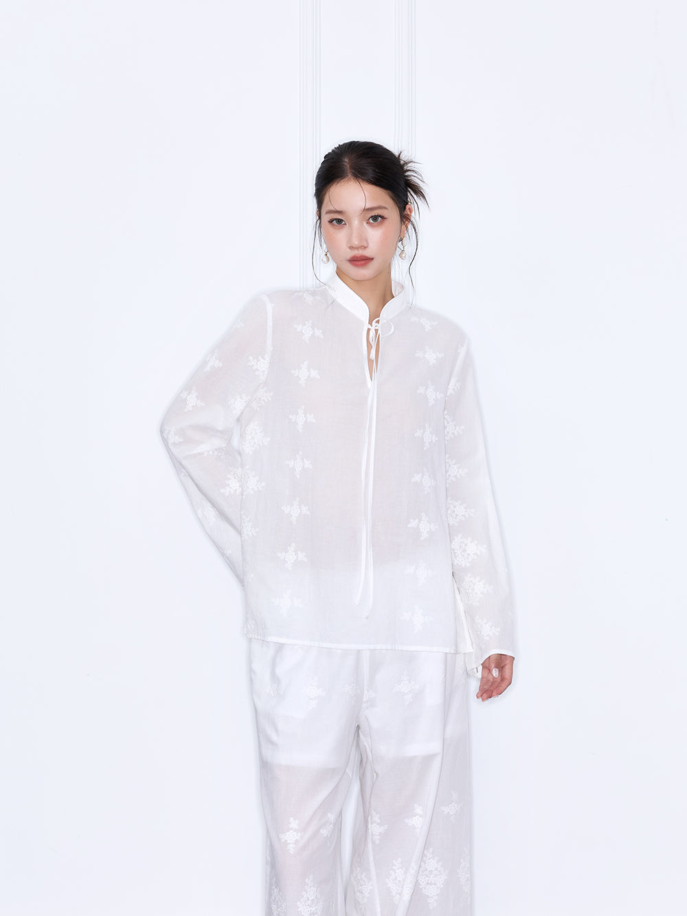 MUKZIN×Capsule Collection New Chinese-style embroidered loose lace shirt