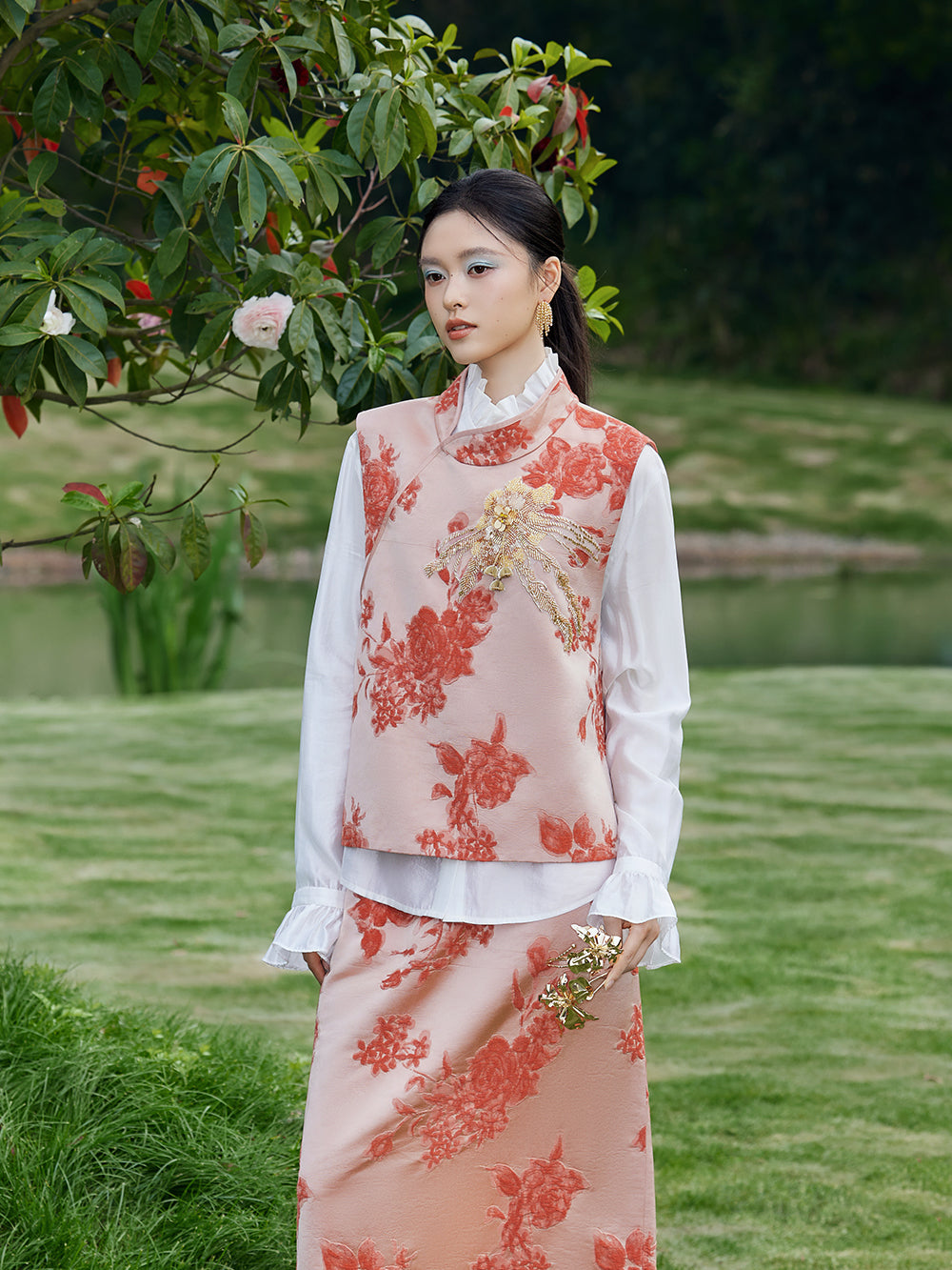 MUKZIN×Capsule Collection New Chinese-style intangible cultural heritage Suzhou embroidery linen orange color suit jacket