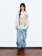 MUKZIN“The Sequence of Deer's Call”Macaron Gradient Pony Print Oversized Sheer Long-Sleeve Top