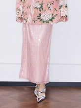 MUKZIN“Capsule Collection”Light Pink Sequin High Waist Slimming Maxi Skirt