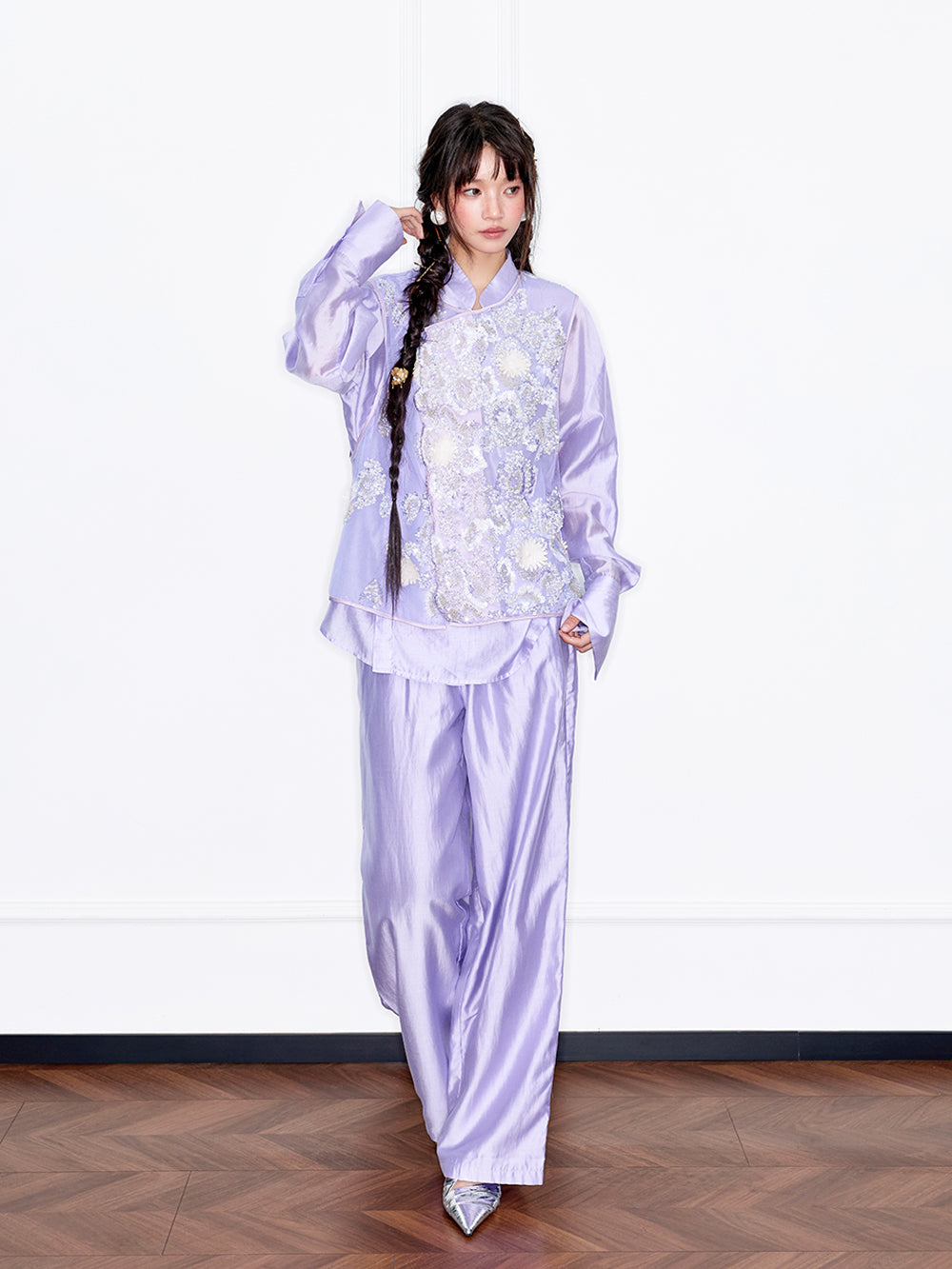 MUKZIN“Capsule Collection”Light Purple Tulle Sequin Floral Vest