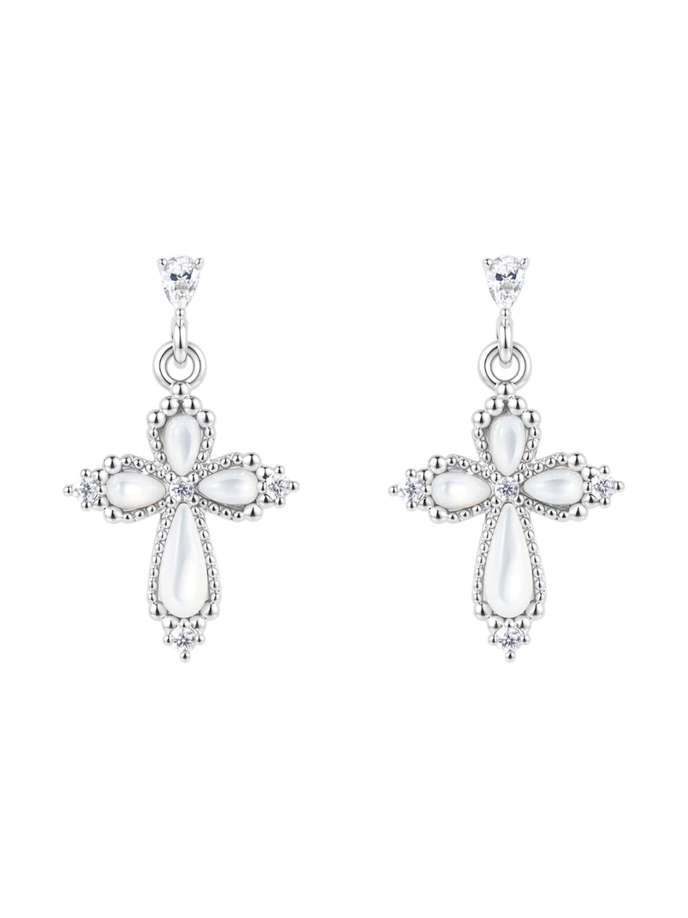 MUKTANK×SUN HUNTER Mother-of-Pearl Petal Cross Drop Earrings