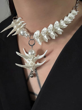 MUKTANK×DARK DREAM 3D printed spiky pendant with bead collision, necklace designed with spinal column arrangement, a set of necklace in two styles (Style A and Style B) for layered wearing (the pendant can be detached and used as earrings).