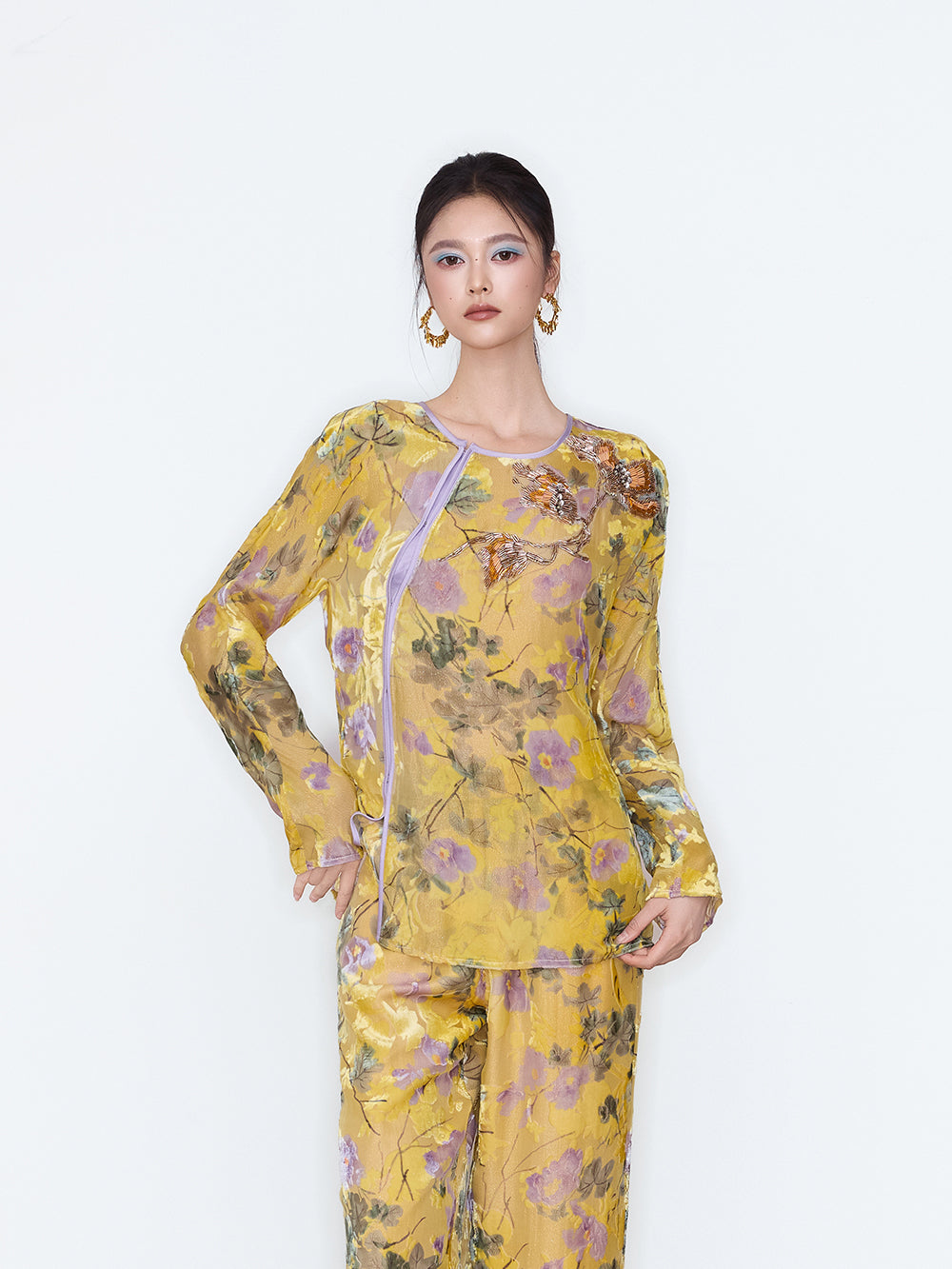 MUKZIN×Capsule Collection New Chinese-Style Embroidered Silk Trouser Set