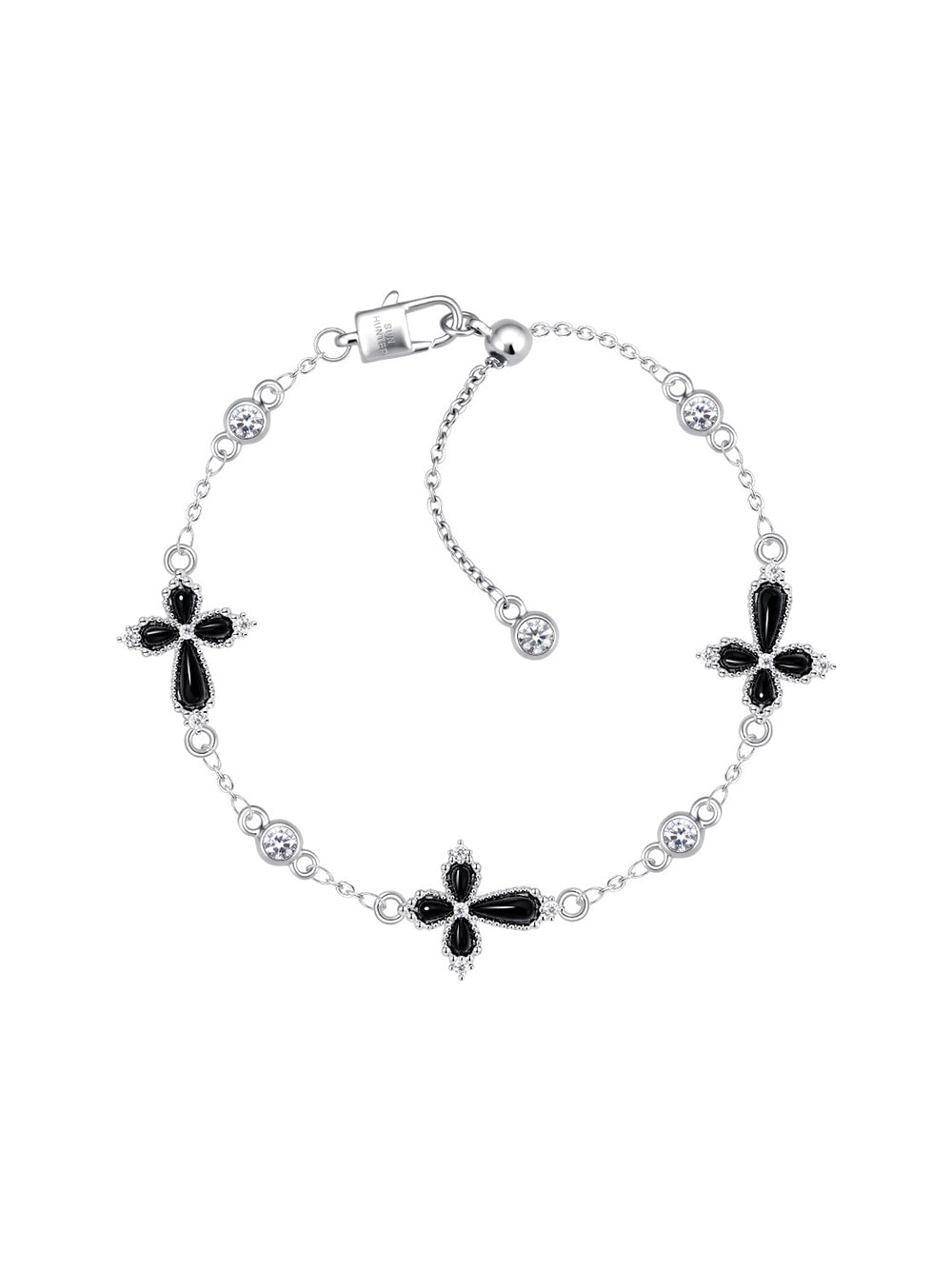 MUKTANK×SUN HUNTER Black Onyx Full-Flower Petal Cross Bracelet
