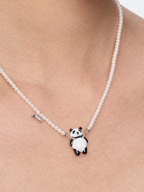 MUKTANK×SUN HUNTER Full Faux Pearl Necklace with Suspender Panda