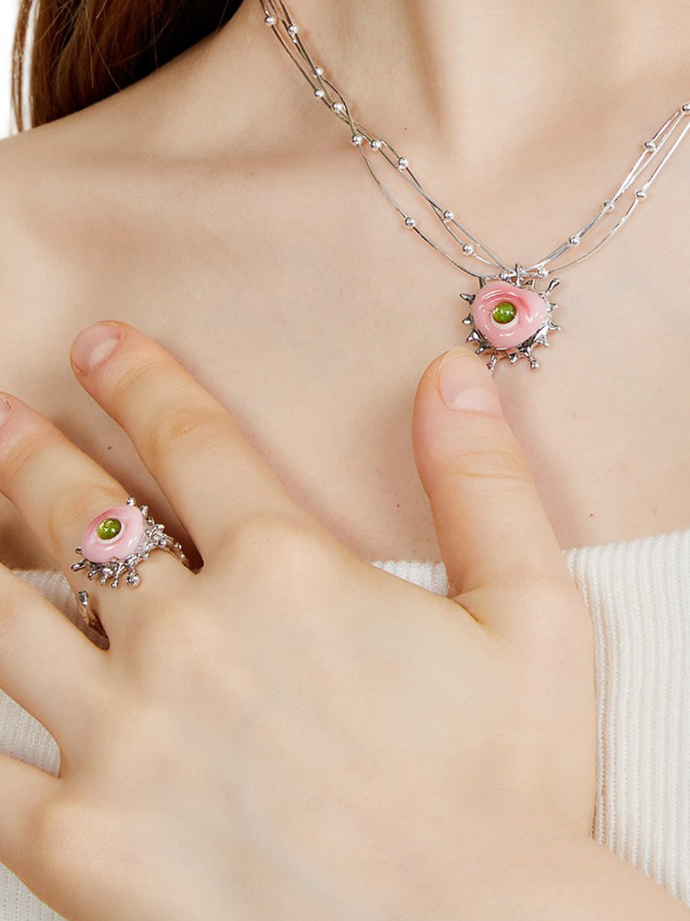 MUKTANK X QUANDO Pink Monster Sterling Silver Necklace