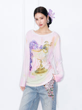 MUKZIN“Night Ballad of Chang'an”Grape & Goblet Watercolor Print Long Sleeve Top | Artistic Tie-Dye Tee