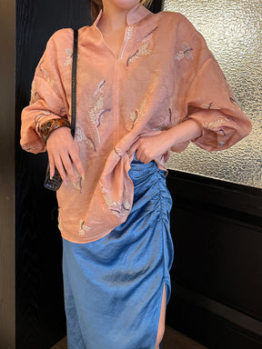 MUKZIN“Capsule Collection”Pink embroidered top