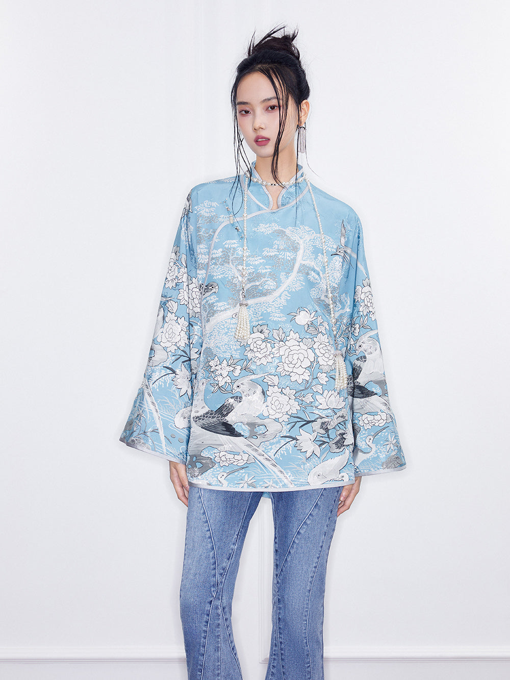 MUKZIN SpringPrelude Blue Cahe Loose Stand-up Collar Retro Chinese-style Cloak