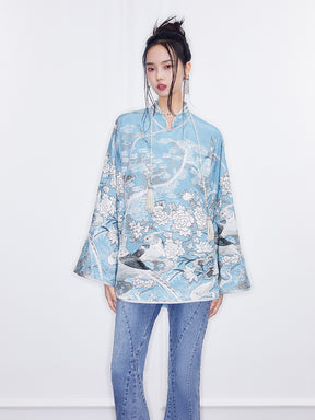 MUKZIN SpringPrelude Blue Cahe Loose Stand-up Collar Retro Chinese-style Cloak