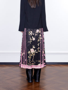 MUKZIN  Linglong “Abundant Flowers”Straight-Leg Pleated Skirt.