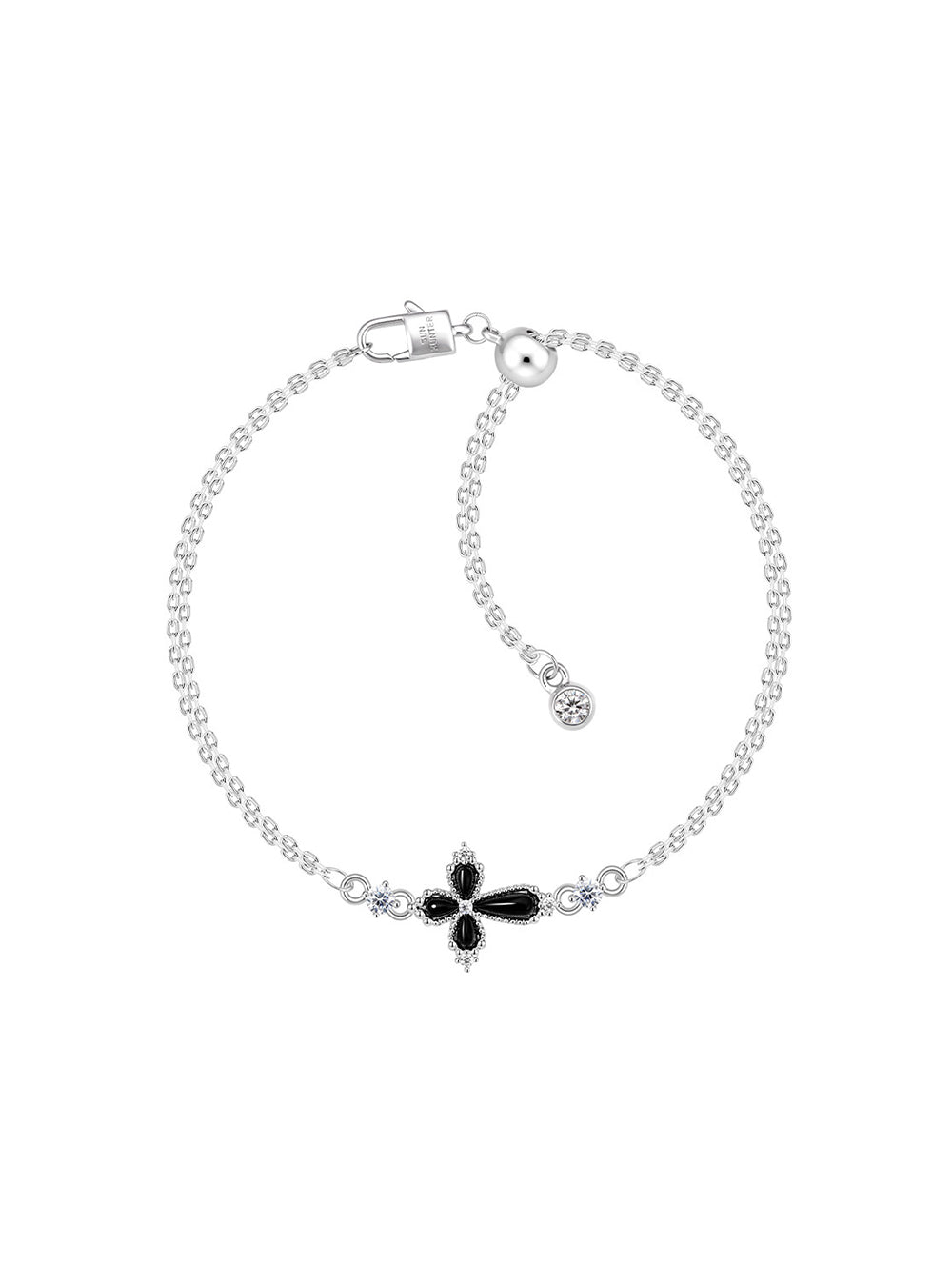MUKTANK×SUN HUNTER Black Agate Petal Cross Bracelet