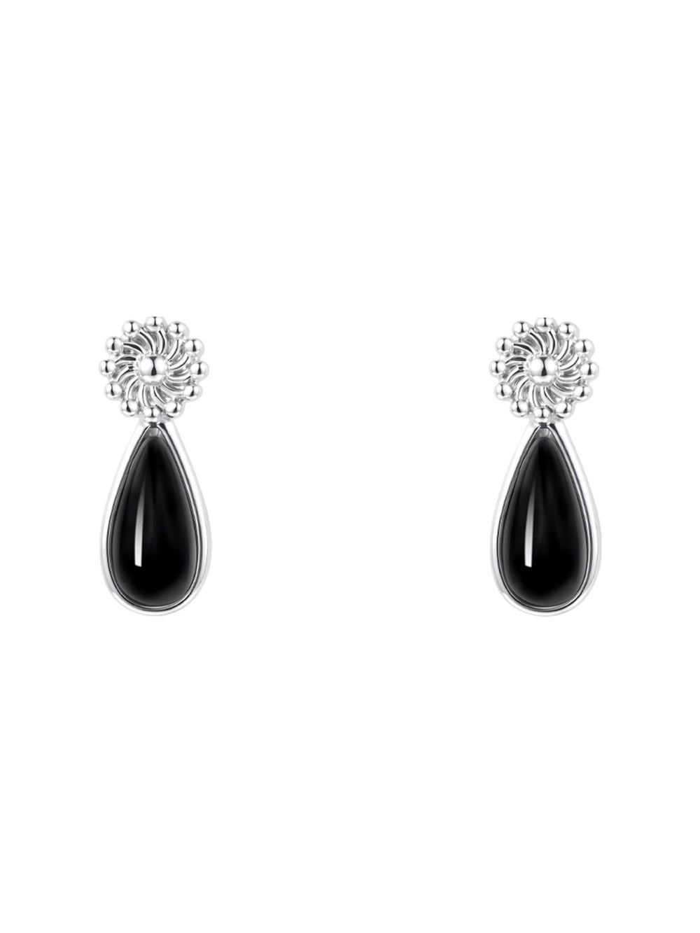 MUKTANK×SUN HUNTER Black Agate Petal Teardrop Stud Earrings