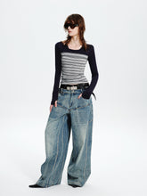 MUKTANK×MODULER Leather-Paneled Heavy-Duty Oversized Jeans