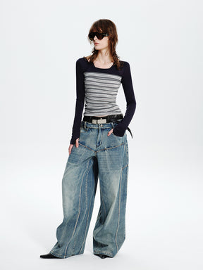 MUKTANK×MODULER Leather-Paneled Heavy-Duty Oversized Jeans