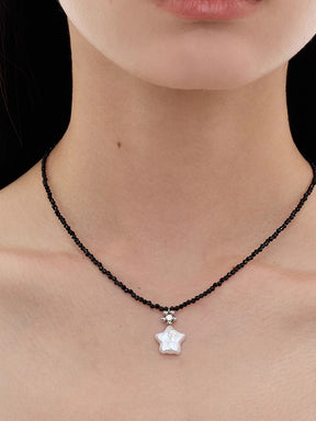 MUKTANK x SUN HUNTER Black Crystal Star Pearl Necklace