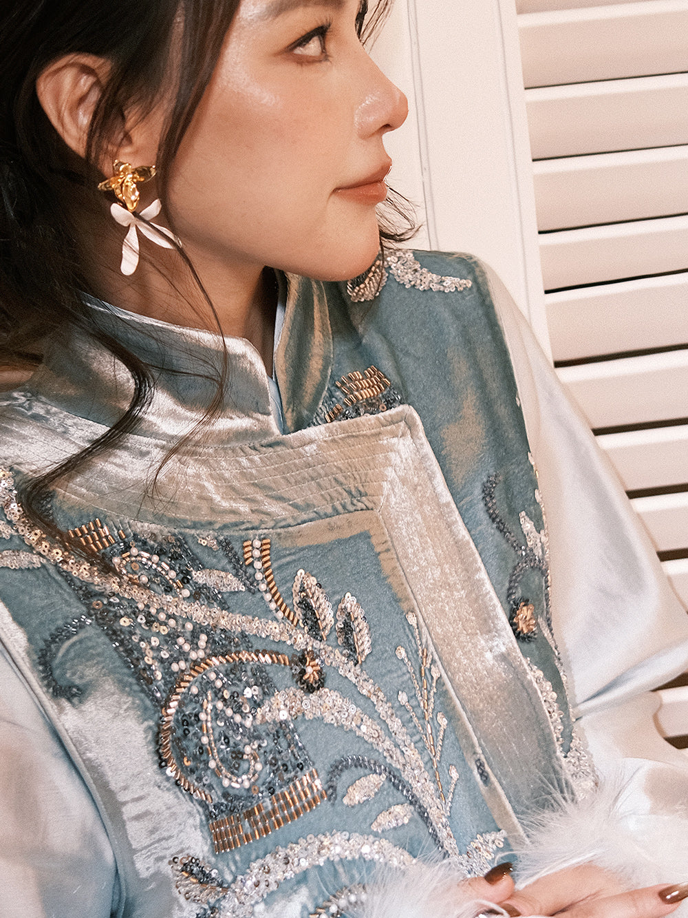 MUKZIN¡°Capsule Collection¡±Blue Velvet Chinese Style Embroidered Vest