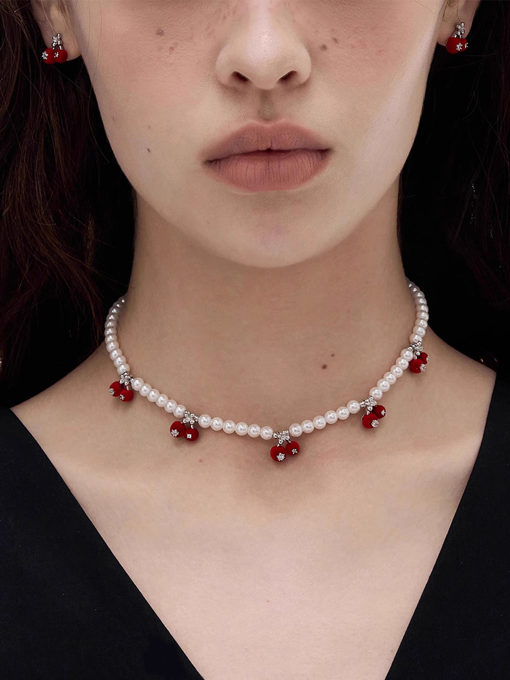 MUKTANK×SUN HUNTER Velvet Cherry Party Necklace