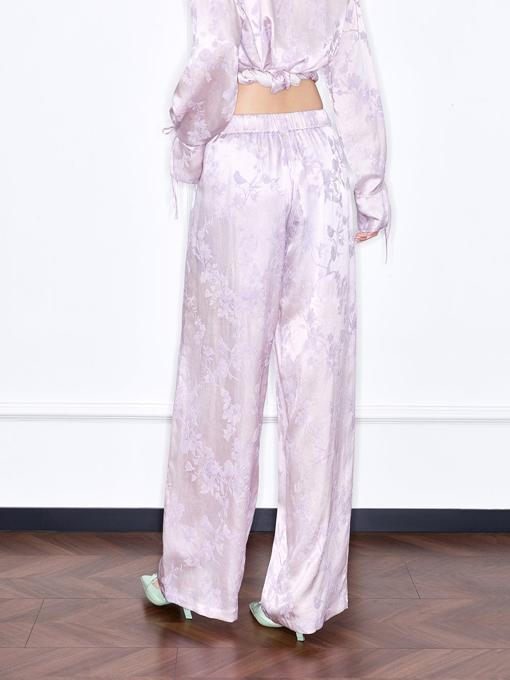 MUKZIN Designer New Chinese Style Jacquard Lace Long Sleeve Mulberry Silk Suit Pants