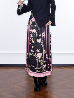 MUKZIN  Linglong “Abundant Flowers”Straight-Leg Pleated Skirt.