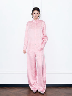 MUKZIN“Capsule Collection”New Chinese Style Light Pink/Black Jacquard Loose Shirt