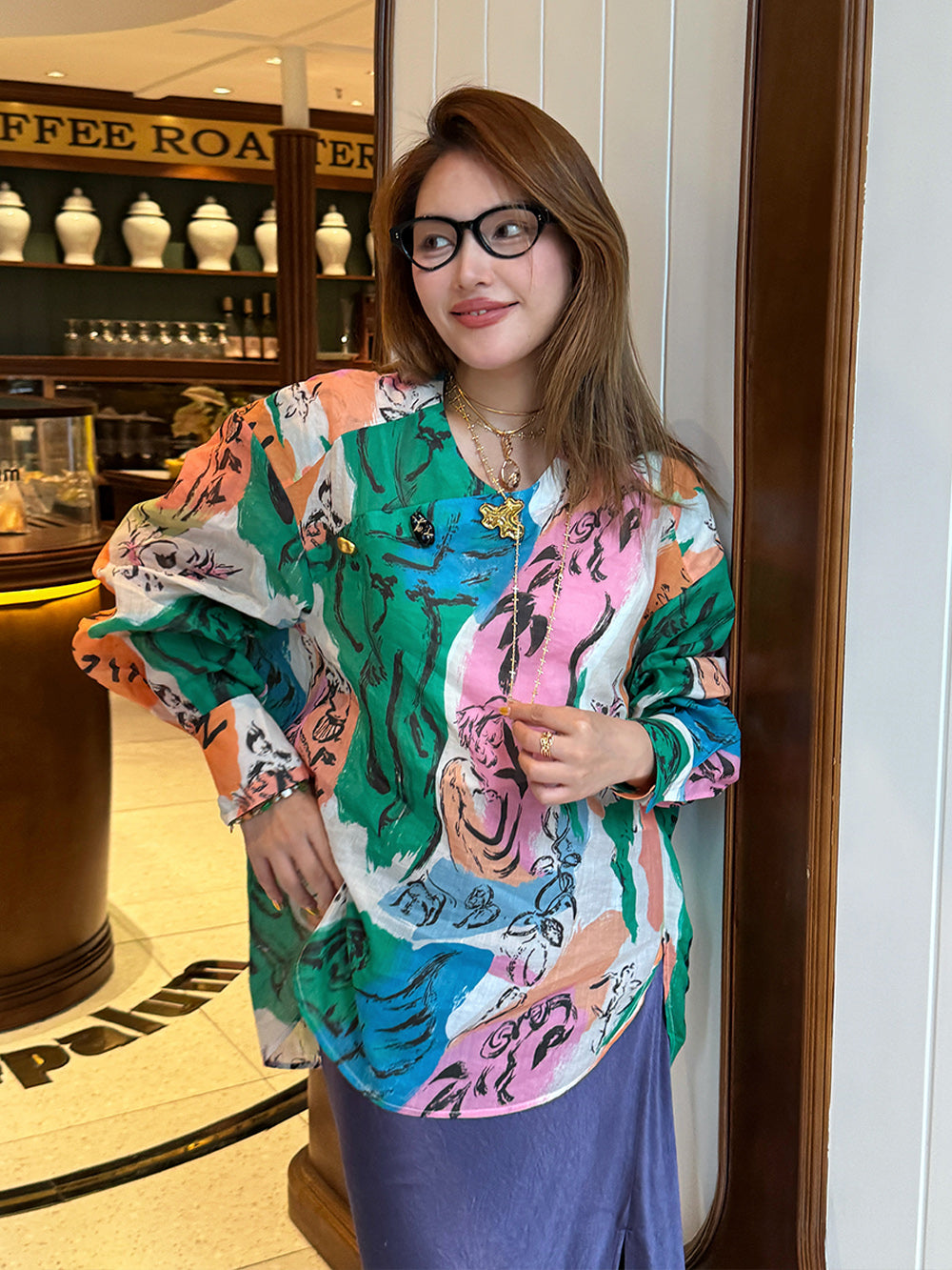 MUKZIN“Capsule Collection”Artistic Colorful Abstract Graffiti Printed Loose Long-sleeve Shirt